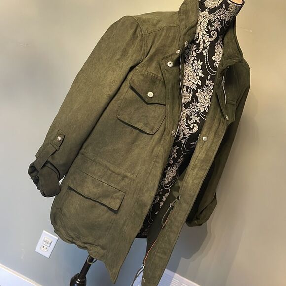 Vince Camuto Faux Suede Anorak-PINE-Small - Picture 4 of 5